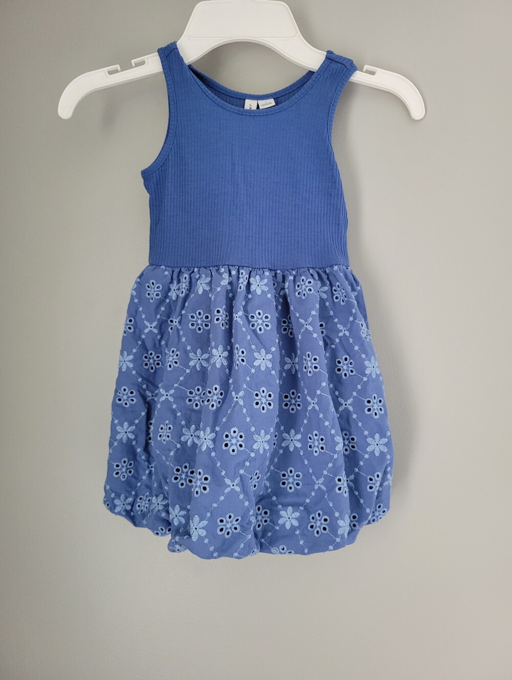 Janie and Jack Size 3 Eyelet Bubble Hem Tank Dress Blue